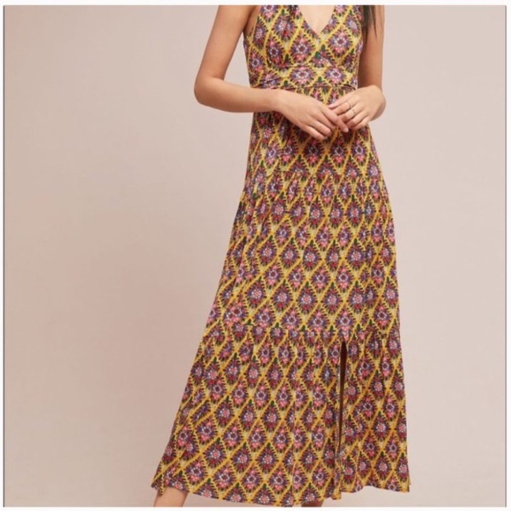 Anthropologie Maeve Yellow Floral Maxi Dress S